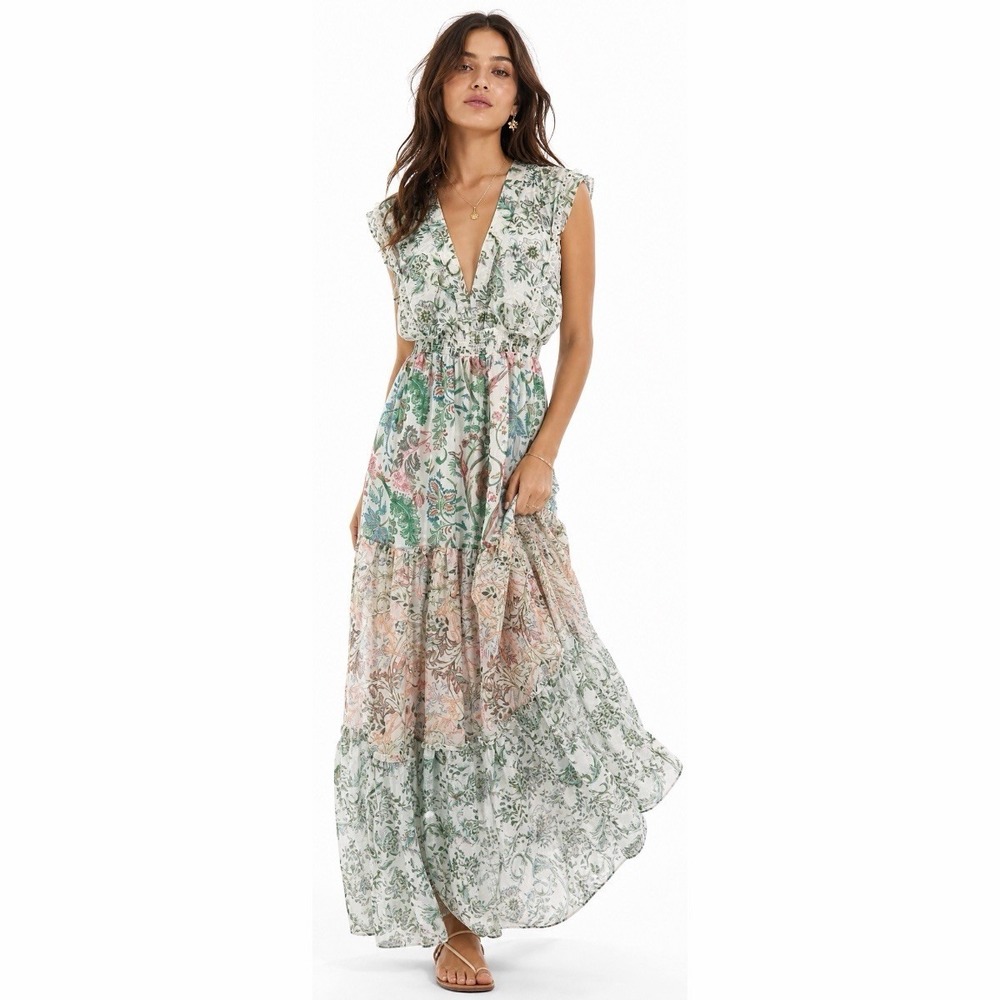 House of Harlow 1960 NWT Floral Tiered Maxi Dress Boho Resort Cottagecore M